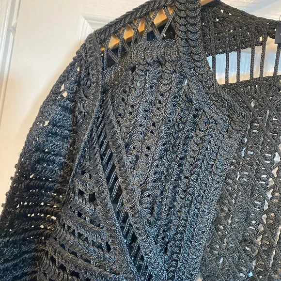 Limited Edition Zara Black Knit Heavy crochet Blazer Cardigan Boho Black Small - Picture 3 of 7